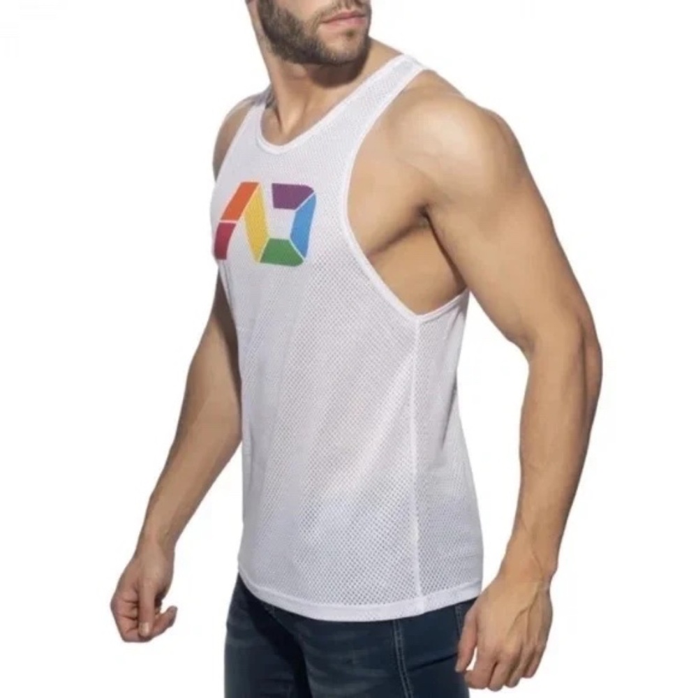 Addicted Mesh Rainbow Logo Tank Top Gently worn 100% polyester - Picture 2 of 10